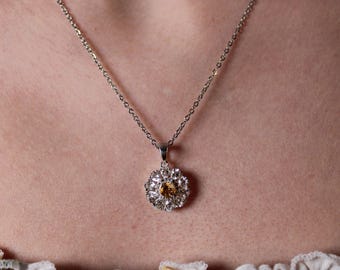 Vintage Sterling Silver Sparkly Daisy Pendant Necklace Hallmarked Jewellery