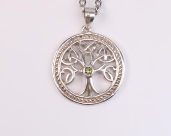 Vintage Sterling Silver Tree of Life Pendant Necklace Hallmarked Peridot Jewellery