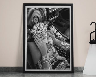 Classic Car Poster, Luxury Fashion Print, Black and White, Vintage Print, Feminist Poster, Teen Girl Room Decor, Printable Wall Art