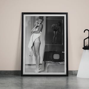 Poster di Marilyn Monroe, Marilyn Monroe nuda in bagno, arte murale in bianco e nero, stampa vintage, stampe fotografiche, stampa fotografica di qualità museale