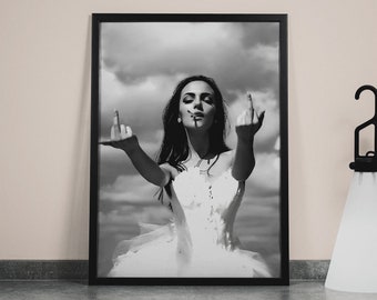 Feminist Wall Art, Middle Finger Art Print, Vintage Poster, Black and White, Teen Girl Room Decor, Feminist Wall Art, Girl Power Print