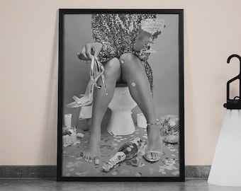 After the Disco Party Print, Black and White, Funny Bathroom Wall Art, Bar Poster, Girls Bathroom Decor, Teen Girl Bedroom,