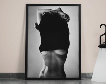 Naked Woman Undressing Print, Black and White, Fashion Print, Feminist Poster, Woman Bedroom Wall Art, Girl Bathroom Decor,
