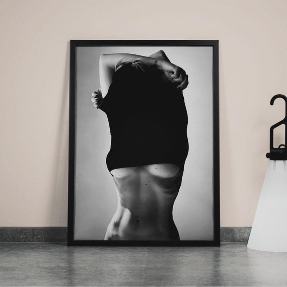 Naked Woman Undressing Print, Black and White, Fashion Print, Feminist Poster, Woman Bedroom Wall Art, Girl Bathroom Decor,