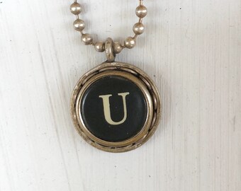 SALE: Typewriter Key Necklace, Vintage, Initial Jewelry,  Letter U, Typography Jewelry READY to SHIP