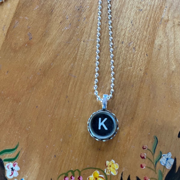 Typewriter Key Necklace * Vintage * Initial Jewelry *  Letter K*  Initial Pendant * Typography Jewelry READY to SHIP