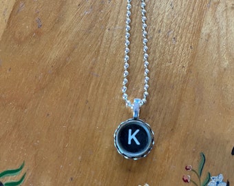 Typewriter Key Necklace * Vintage * Initial Jewelry *  Letter K*  Initial Pendant * Typography Jewelry READY to SHIP