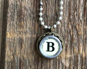 SALE: Typewriter Key Necklace, Vintage, Initial Jewelry,  Letter B - Ivory - Serif  - Ready to Ship