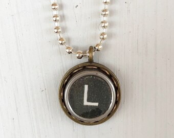SALE: Typewriter Key Necklace, Vintage, Initial Jewelry,  Letter L, Typography Jewelry READY to SHIP