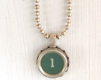 SALE: Typewriter Key Necklace, Vintage, Initial Jewelry, Number 1 - Typography Jewelry READY to SHIP