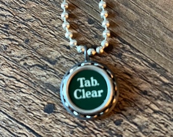 SALE: Typewriter Key Necklace, Vintage, Initial Jewelry,  Tab Clear key on green, Typography Jewelry READY to SHIP