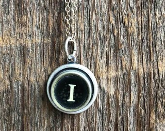 SALE: Typewriter Key Necklace, Vintage, Initial Jewelry,  Letter I, or number 1,  Typography Jewelry READY to SHIP