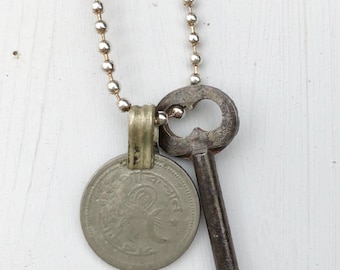 Vintage European Coin and Skeleton Key Steampunk Recycle UpCycle Vintage Jewelry