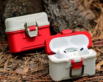 Custodia per AirPods Pro 1 e 2 con scatola per attrezzatura da pesca - Edizione per pescatori all'aperto - Design con chiusura di sicurezza - Amante della pesca - Pesca al black bass - Regalo per pescatori