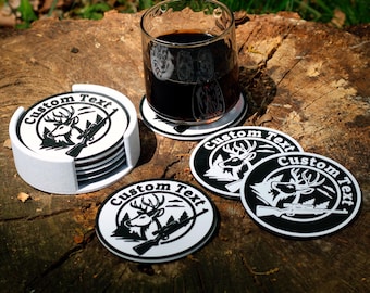 Custom Hunting Coaster Set with Deer & Rifle Design – Personalized Gift for Hunters - 4" - Hunting Gift - Gift for him - Outdoor Gift - PETG