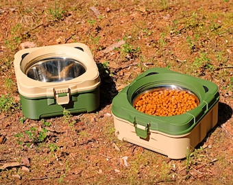 Gamelle pour chien en acier inoxydable, mangeoire de voyage pour animal de compagnie en acier inoxydable avec couvercle, cadeau de pêche pour papa, équipement de camping en plein air pour animal de compagnie