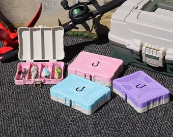 Mini Tackle Box – 4-Slot Lure Organizer (3.5”) – Pastel Edition (Pink, Purple, Blue, Bone White) – Secure Latch – Angler Gift – Made in USA