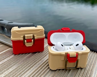 Custodia per AirPods Pro 1 e 2 con scatola per attrezzatura da pesca - Edizione per pescatori all'aperto - Design con chiusura di sicurezza - Amante della pesca - Pesca al black bass - Regalo per pescatori