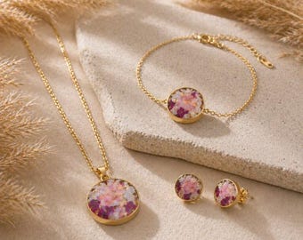 Bridal Bouquet Jewelry Set – Necklace, Bracelet & Earrings made from real wedding flowers – Wedding keepsake jewelry – Preserving a flower bouquet