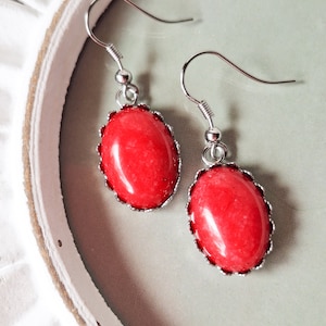 Red Jade Earrings, Stainless Steel, Hypoallergenic
