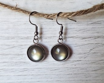 Gray cats eye earrings, Stainless Steel,  Hypoallergenic