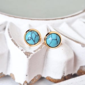 Turquoise Stud Earrings, Gold Plated Stainless Steel, Hypoallergenic