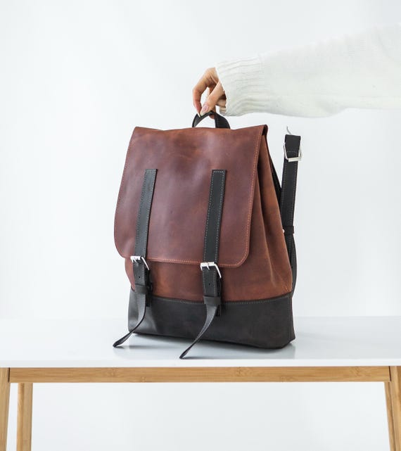 Two-tone Leather Backpack for Men, Laptop Rucksack, Business 