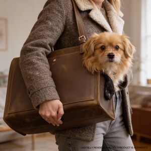 Leather Dog Carrier Bag With Name For Small Dogs, Custom Leather Pet Tote For Travel And Walking, Dog Tote Bag Carrier Cats And Small Pets image 11