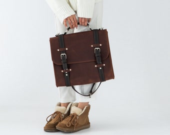Leder Umhängetasche, Personalisierte Messenger Bag für Frauen, Leder Aktentasche, Arbeitstasche, Laptoptasche, Schultertasche, Lederhandtasche, Bürotasche