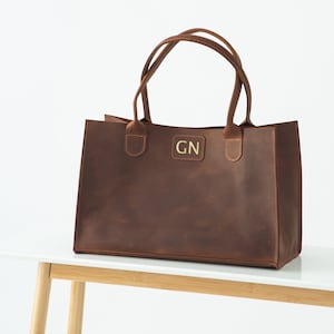Large Leather Shopper Bag for Women, Custom Leather Tote, Personalized Leather Handbag, Shoulder Bag, Leather Purse for Travel, Shopping Bag