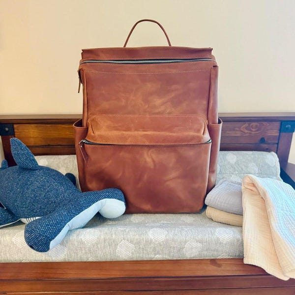 Large Leather Diaper Bag for Moms, Baby Shower Gift, Travel Backpack for Baby Essentials, New Moms Baby Bag, Gift for New Moms, Mom Backpack