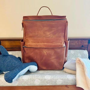 Large Leather Diaper Backpack for Moms, Travel Bag for Baby Essentials, Baby Shower Gift, Diaper Bag for New Moms, Backpack for Everyday Use