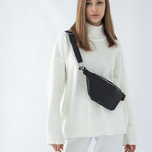 Black Leather Fanny Pack, Waist Bag For Travel, Hands Free Hip Bag For Men And Women, Belt Bag, Crossbody Bag, Practical Bum Bag, Sling Bag