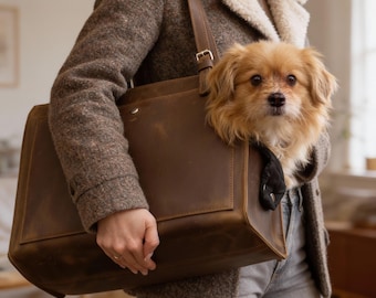 Leather Pet Carrier Tote For Cats And Dogs, Dog Travel Tote Bag For Daily Use And Vacation, Dog Carrier Bag With Shoulder Strap For Pets Up