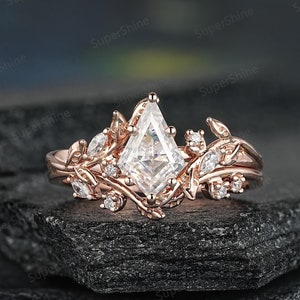 Unique Kite Cut Moissanite Wedding Ring Set Gold Leaf Branch Nature Inspired Moissanite Engagement Rings Leaf Floral Promise Ring For Women