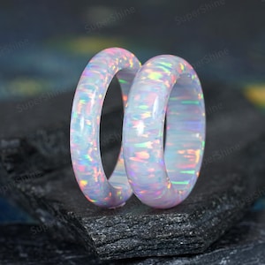 Vintage White Opal Wedding Rings For Women And Men Full Eternity White Fire Opal Couple Rings Custom Mens Wedding Band Promise Ring For Him