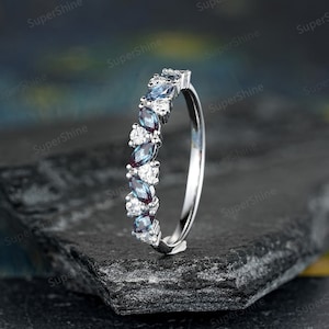 Antieke witgouden marquise alexandriet trouwring Moissaniet clusterring voor vrouwen halve eeuwigheid bijpassende band gepersonaliseerd cadeau voor haar