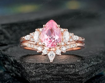MARQUISE＊PEAR SHAPE ◆ シルバーチェーンリング　11号 Pear Shaped Pink Sapphire Engagement Rings Set Marquise