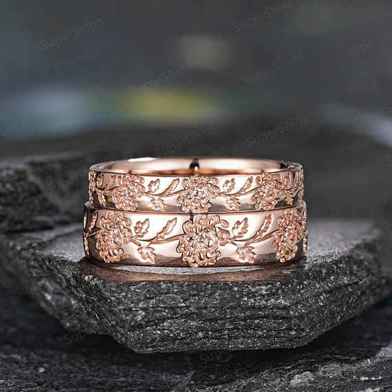 Vintage Nature Inspired Chrysanthemum Anniversary Rings Set Custom