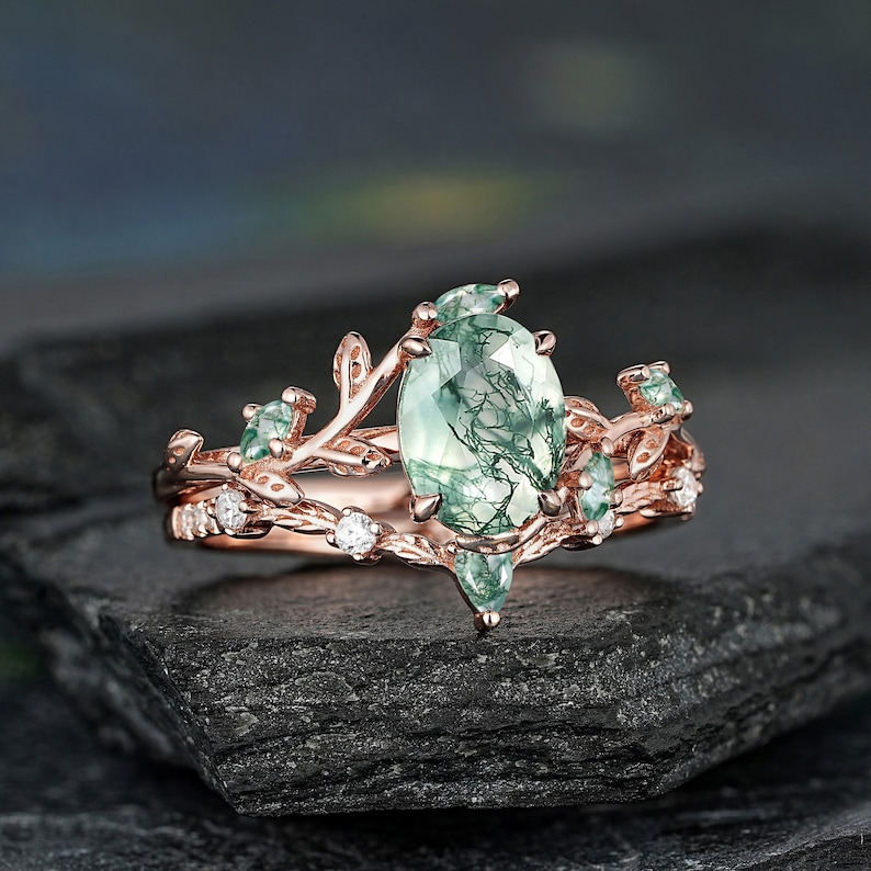 Olivenorma Natural Moss Agate Leaf Wrap Jewelry Set main image 0
