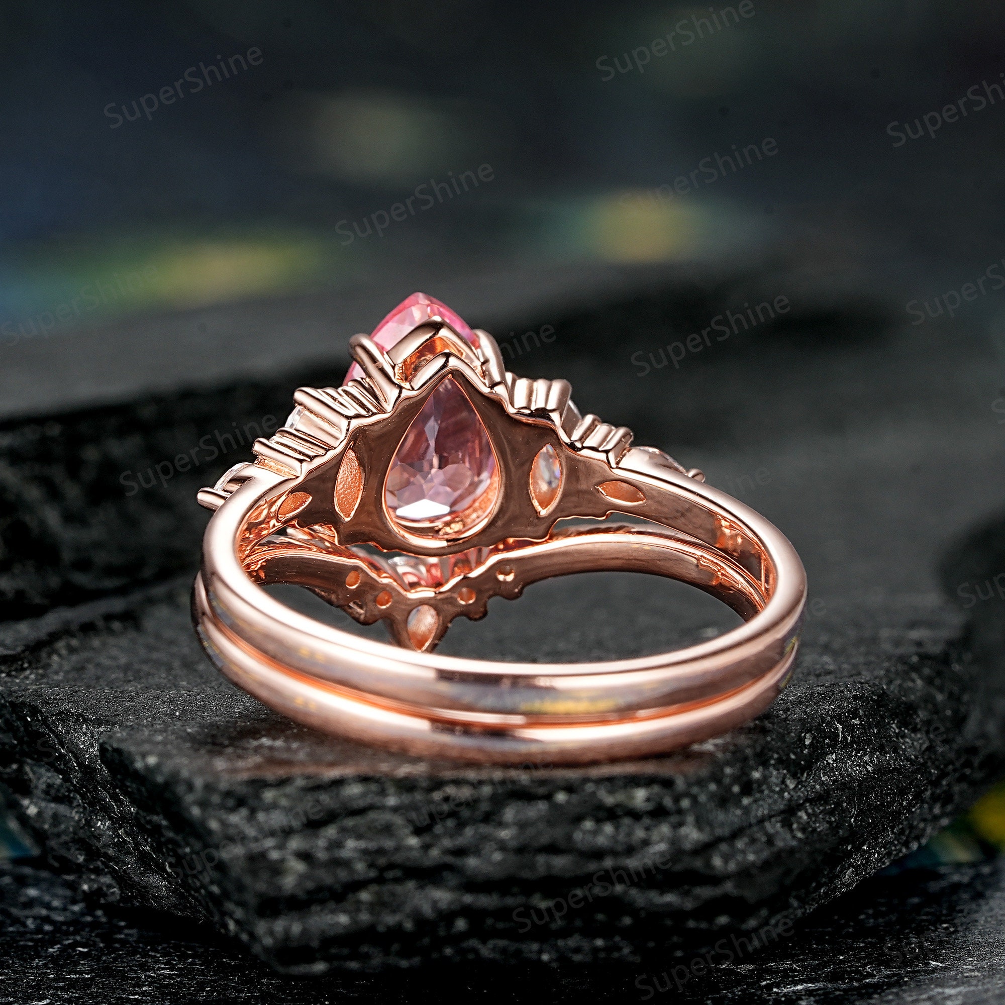 MARQUISE＊PEAR SHAPE ◆ シルバーチェーンリング　11号 Pear Shaped Pink Sapphire Engagement Rings Set Marquise