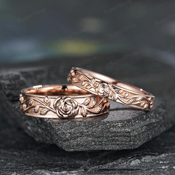 アクセサリー ROSE RING / Pair/Free Romantic Rose Couple Ring Set Nature Inspired Leaf Floral Matching