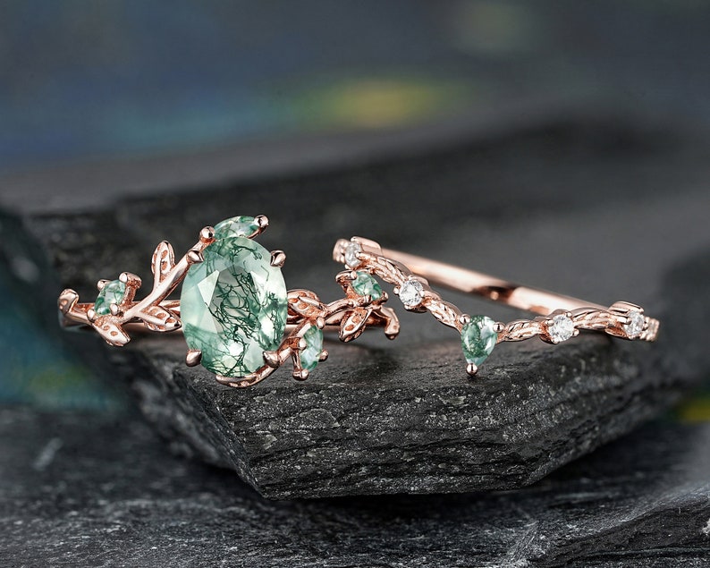 Olivenorma Natural Moss Agate Leaf Wrap Jewelry Set main image 1