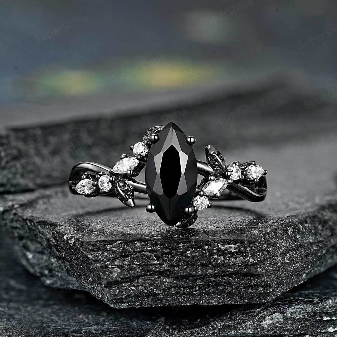 Fat Knot Loose Knot Ring Marquise Cut Black Onyx Engagement Ring