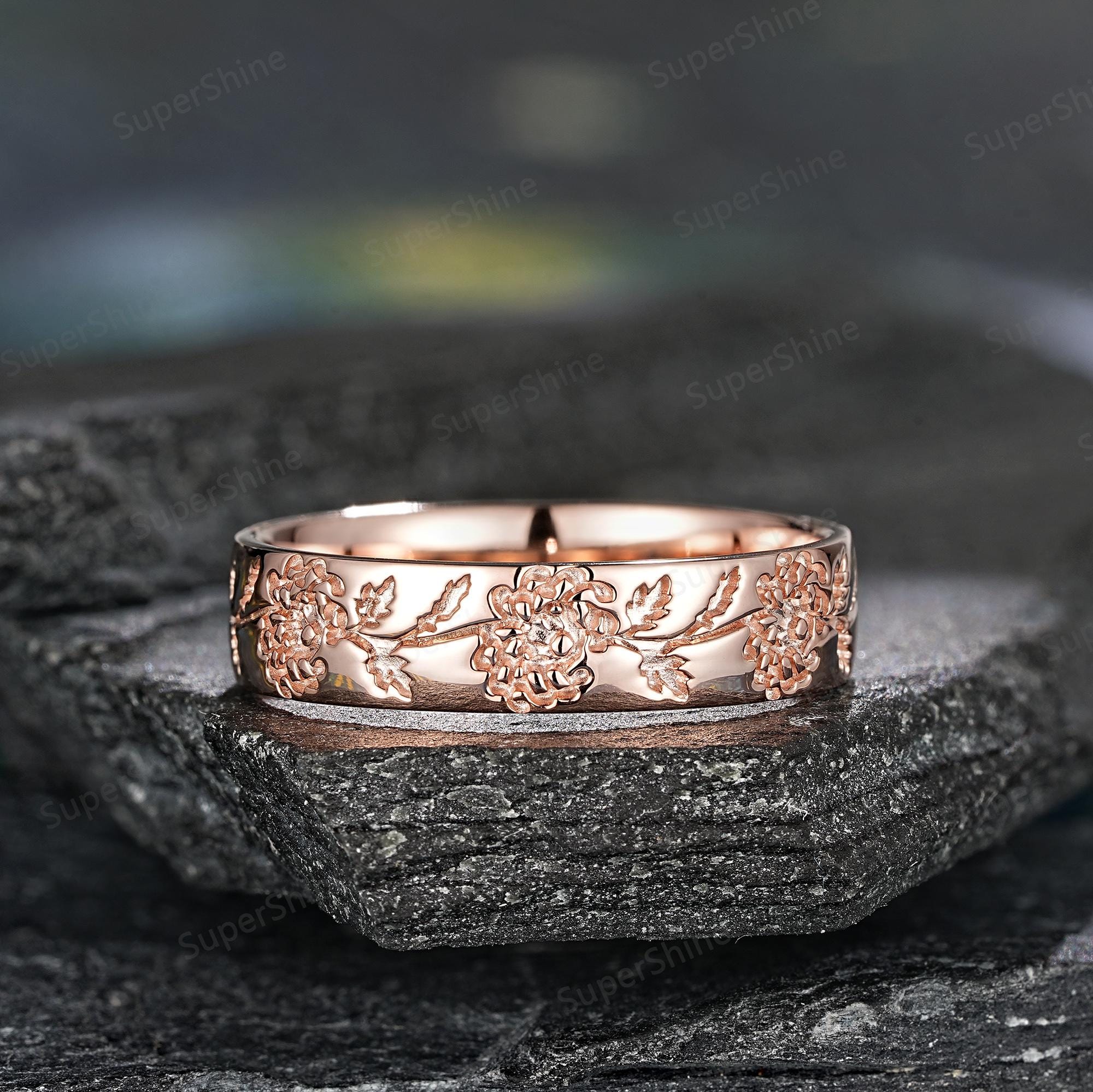 Vintage Nature Inspired Chrysanthemum Anniversary Rings Set Custom