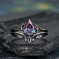 Pear Alexandrite Celtic Knot Engagement Ring Set Gothic Black Gold Solitaire Norse Viking Wedding Ring Alexandrite Birthstone Wedding Band