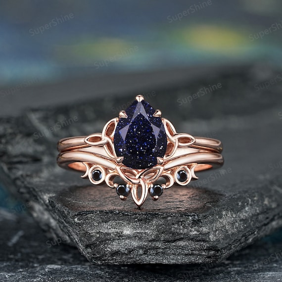 Pear Custom Engagement Rings Pear Galaxy Blue Sandstone