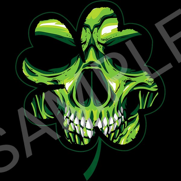 Skull And Shamrock Leaf Digital Download, St Patrick's Day Design For Sweatshirt, Skeleton And Shamrock Design PNG, Skull Patrick PNG