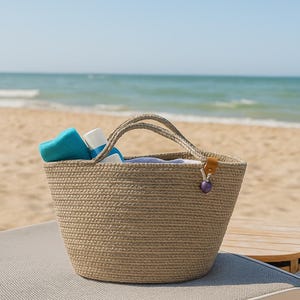 Handmade Natural Beach Tote Bag – Soft Rope Bag with Summer Essentials Roomy Design