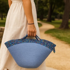 Handmade Blue Rope Tote Bag – Colorful Woven Accent Shoulder Bag for Summer Travel